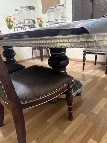 Khobar, Household Items, SAR 2500,  Ramadan Offer Classic Solid Wood Dining Table With High-Gloss Top & 8 Upholstered Chairs