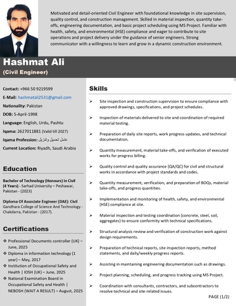 Riyadh, Job Seekers, Civil Engineer / Site Civil Engineer