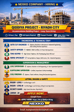 Riyadh, Jobs, ENGINEERING & RIGGING & Labour