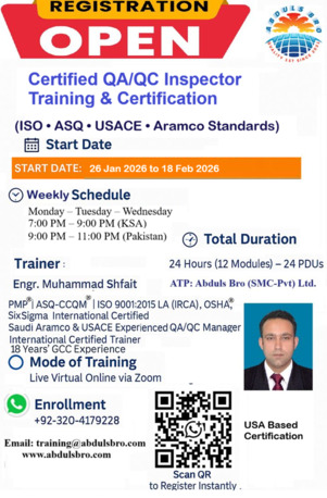 Yanbu, Lessons Offered, Certified QA/QC Inspector &ndash; International Certificate (USA-Based | Aramco, Oil & Gas, Cons