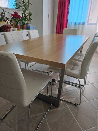 Juffair, Furniture, REPRICE: Good As New 6seater Wood Table With Chairs, Double & Single Beds And Corner Table