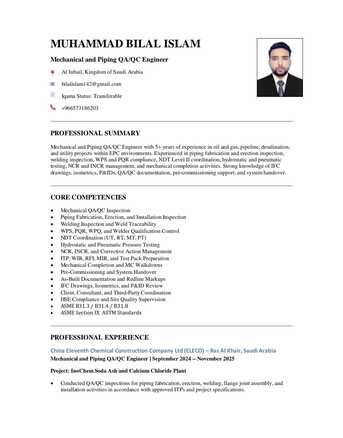 Jubail, Job Seekers, QA/QC Piping Inspector +NDT Level II