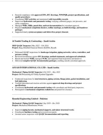 Jubail, Job Seekers, QC Mechanical Inspector+ NDT Level II