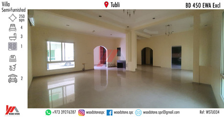 Tubli, Villas, BHD 450,  250 Sq. Meter,  Semi-furnished 4 Bedroom Villa, Tubli - BD 450 Excl WSTU034
