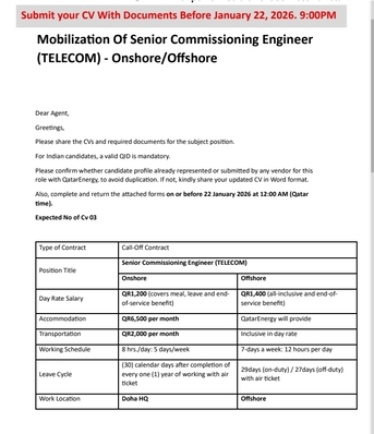 Doha, Jobs, Senior Commissioning Engineer For Qatar