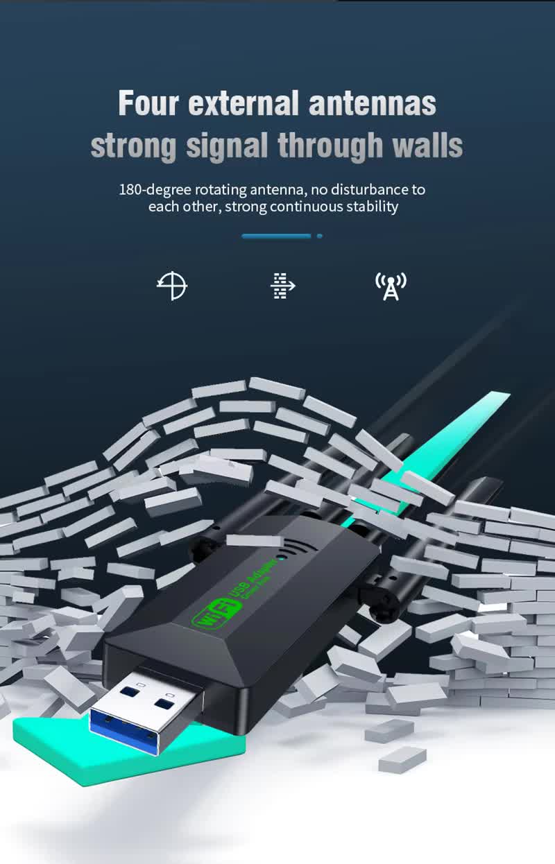 Manama, Electronics, BHD 7,  1200Mbps WiFi USB Adapter Dual Band 2.4G+5Ghz Wi-Fi Dongle 4 Antenna 802.11AC