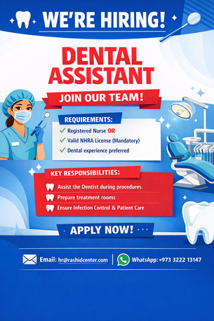 Riffa, Job Seekers, Looking For Dental Assistant/ Registered NurseTo Join Our Team