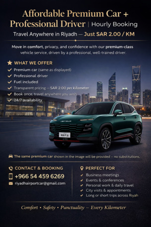 Riyadh, Travel, Affordable Premium Car With Professional Driver &mdash; Hourly Service