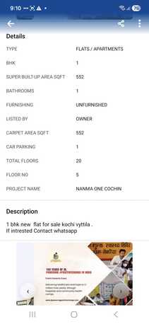 Kerala, Apartments/Houses, INR 52/month,  1 BR,  552 Sq. Feet,  New Flat Sale In Kochi