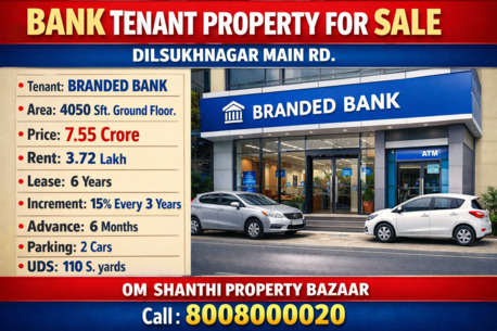 Hyderabad, Offices, INR 78000000,  4050 Sq. Feet,  SALE OF COMMERICAL PROPERTY BRANDED BANK TENANT AT DILSUKHNAGAR MAIN ROAD