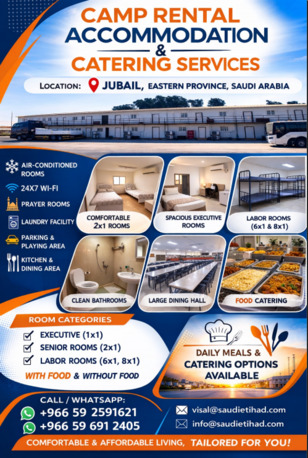 Jubail, Real Estate, CAMP RENTAL _ Accommodation & Catering Service @ Jubail, Eastern Province, Saudi Arabia
