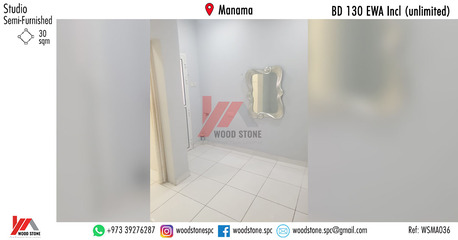 Manama, Apartments/Houses, BHD 130/month,  Studio,  30 Sq. Meter,  Semi-Furnished Studio, Manama - BD 130 Incl (unlimited) WSMA036