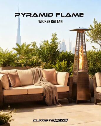 Abu Dhabi, Furniture, AED 1099,  Pyramid Flame Wicker Rattan Patio Heater - 13,000W Outdoor Gas Heater