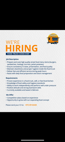 Manama, Jobs, FOOD TRUCK COOK / CHEF FUZZY