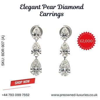 London, Jewelry, GBP 2000,  ✨ Elegant Pear Diamond Earrings &ndash; Timeless Luxury At Great Value