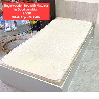 Manama, Furniture, BHD 26,  ✅️ Single Wooden Bed With Mattress For Salee In Good Condition With Delivery