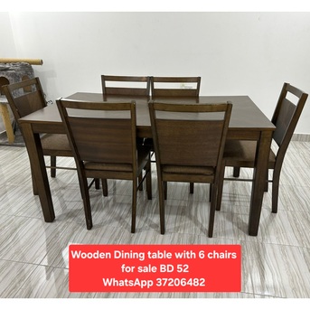 Manama, Furniture, BHD 52,  ✅️ Wooden Dining Table With 6 Chairs For Sale In Good Condition With Delivery