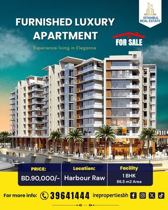 Manama, Apartments/Houses, BHD 90000/month,  Furnished,  1 BR,  86 Sq. Meter,  1 BHK Luxury Apartment For Sale In Harbour Raw- VISTA BD.90,000/-