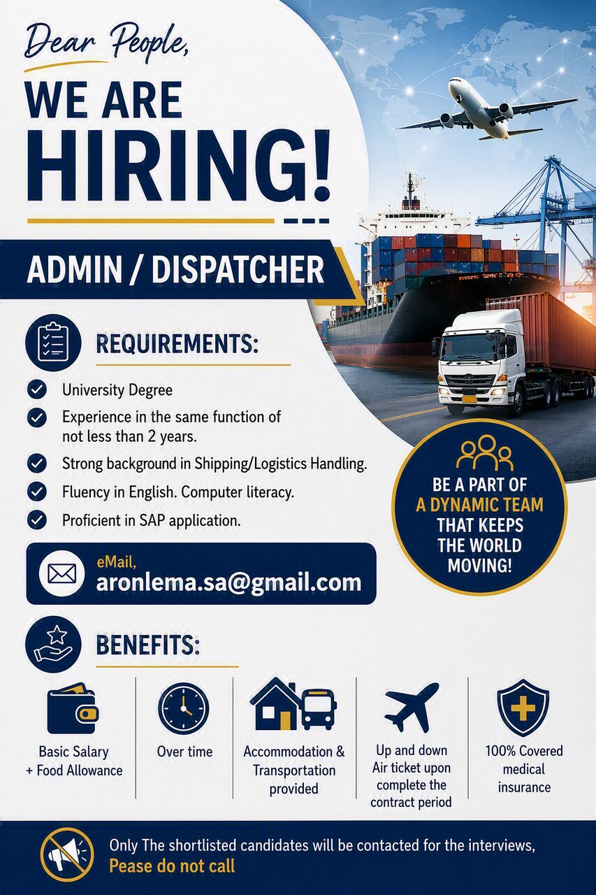 Jubail, Jobs, Admin / Dispatcher