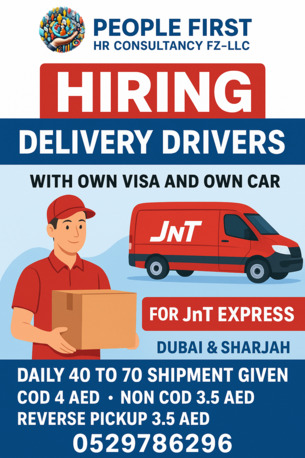 Dubai, Jobs, Delivery Driver With Own Car