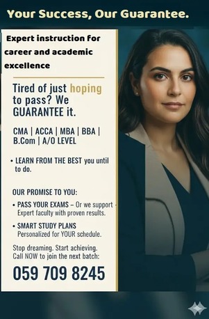 Azizia, Lessons Offered, ACCA, CMA, CPA IGCS, EDEXCEL, O/A/AS Level, B.COM, MBA, Tutoring Classes Available