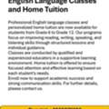 English Language Classes, Home Tuition, For Grade 6 To Grade 12
