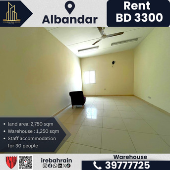 Sitra, Warehouses, BHD 3300,  2750 Sq. Meter,  Workshop / Factory With Accommodation For Rent &ndash; Albandhar (Near Sitra)