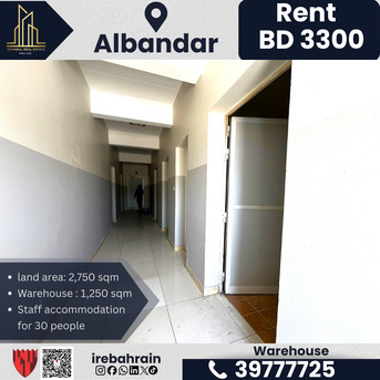 Sitra, Warehouses, BHD 3300,  2750 Sq. Meter,  Workshop / Factory With Accommodation For Rent &ndash; Albandhar (Near Sitra)