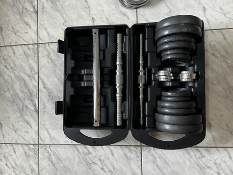 Thuqbah, Sporting Goods, SAR 1220,  50 Kg Dumbell Set 20 Kg Dumbell Set 30 Kg Pvc Plate Dumbell 4pcs 10kg Plates + Pull Up Bar