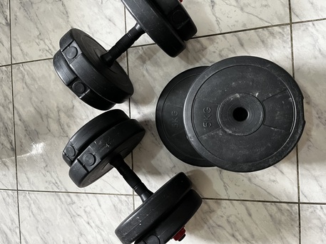 Thuqbah, Sporting Goods, SAR 1220,  50 Kg Dumbell Set 20 Kg Dumbell Set 30 Kg Pvc Plate Dumbell 4pcs 10kg Plates + Pull Up Bar