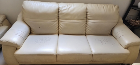 Riyadh, Furniture, SAR 250,  Faux Leather Sofa (3 + 3 + 1) With IKEA Cofee Table And Bean Bags