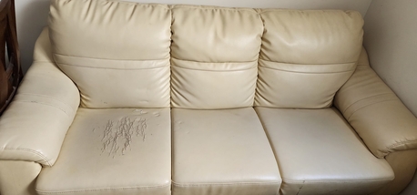 Riyadh, Furniture, SAR 250,  Faux Leather Sofa (3 + 3 + 1) With IKEA Cofee Table And Bean Bags