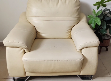 Riyadh, Furniture, SAR 250,  Faux Leather Sofa (3 + 3 + 1) With IKEA Cofee Table And Bean Bags