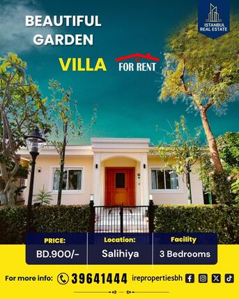 Salmaniya, Villas, BHD 900,  350 Sq. Meter,  Beautiful Garden Villa For Rent In Salihiya Near Salmaniya BD.900/-