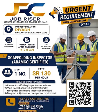Jubail, Jobs, Urgent Required Scaffolding Inspector (Aramco Certified)
