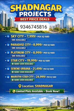 Hyderabad, Residential Plots, INR 8999,  200 Sq. Yard,  Plots For Sale In Shadnagar