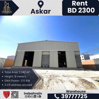 Asker, Warehouses, BHD 2300,  1142 Sq. Meter,  Factory / Workshop / Warehouse For Rent &ndash; Askar (Near ALBA)