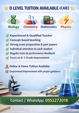 Jeddah, Education, O Levels Tutor Available