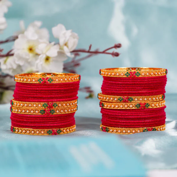 Jaipur, Jewelry, INR 2800,  Red Bridal Bangles Set In Gold Finish For Wedding Wear