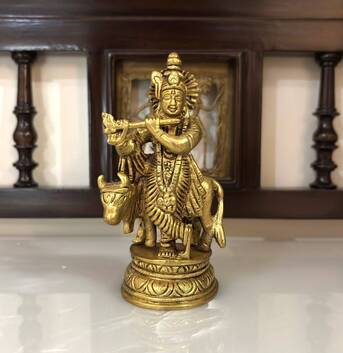 New Delhi, Household Items, INR 1245,  Buy Premium Krishna Idol Brass For Spiritual Decor &ndash; Yathashilpam