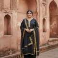 INR 1899,  Plus Size Black & Gold Festive Benarasi Kurta Set With Chanderi Dupatt