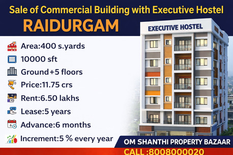 Hyderabad, Offices, INR 117500000,  10000 Sq. Feet,  SALE OF COMMERICAL BUILDINGWITH EXECUTIVE HOSTEL AT RAIDURGAM