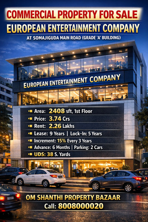 Hyderabad, Offices, INR 37400000,  2408 Sq. Feet,  SALE OF COMMERICAL PROPERTY EUROPEAN ENTERTAINMENT COMPANT AT SOMAJIGUDA.