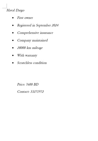 Juffair, Vehicles, Cars & Trucks , BHD 7600,  Haval Dargo,  2023,  Automatic,  28000 KM,