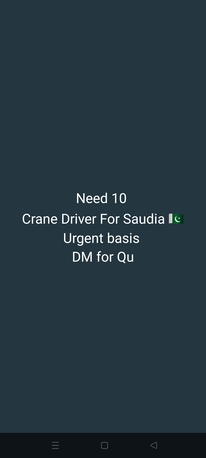 Islamabad, Jobs, Urgent Required Crane Driver & Indoor Cleaner For Saudia 🇸🇦