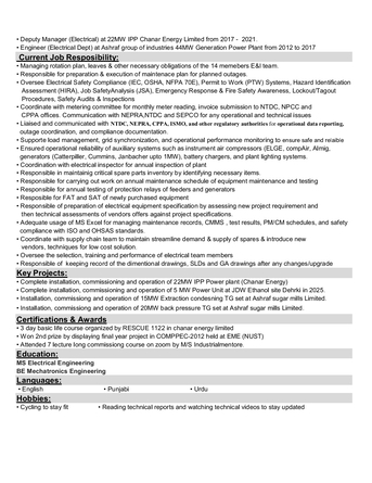 Riyadh, Job Seekers, Electrical Engineer Having 13 Years Of Operation And Maintenance Experience In Power Plant