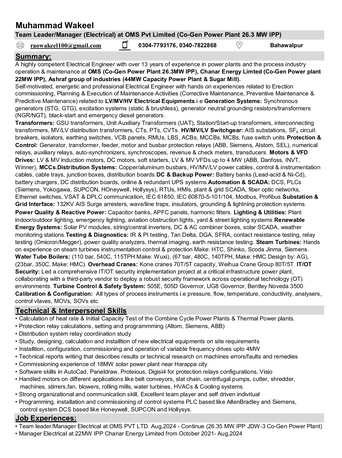 Riyadh, Job Seekers, Electrical Engineer Having 13 Years Of Operation And Maintenance Experience In Power Plant