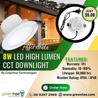 Perth, Electrical & Plumbing, AUD 9,  Affordable 8W LED High Lumen CCT Downlight | Greenhse Perth