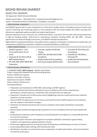 Riyadh, Job Seekers, QA/QC Engineer - Civil