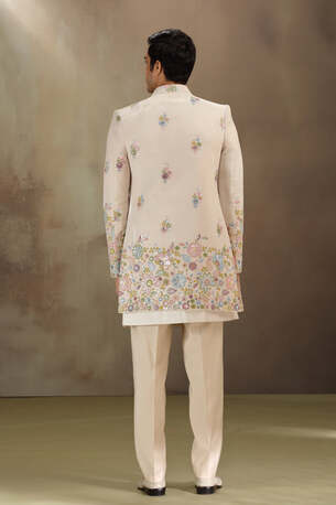 Ahmedabad, Clothing & Accessories, INR 14399,  Cream Silk Indo Western With Resham & Sequins Work